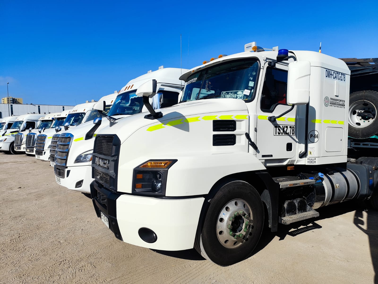 Tractocamión Mack blanco de Transportes Pedemonte
