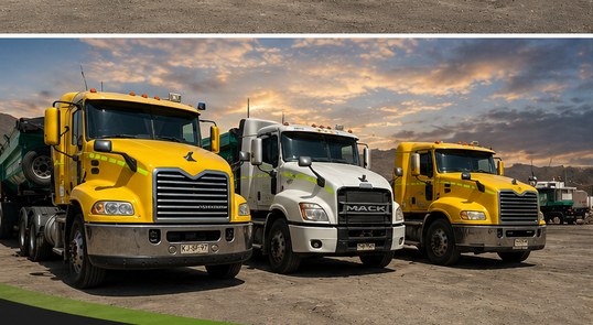 Camiones Mack amarillos de Transportes Pedemonte